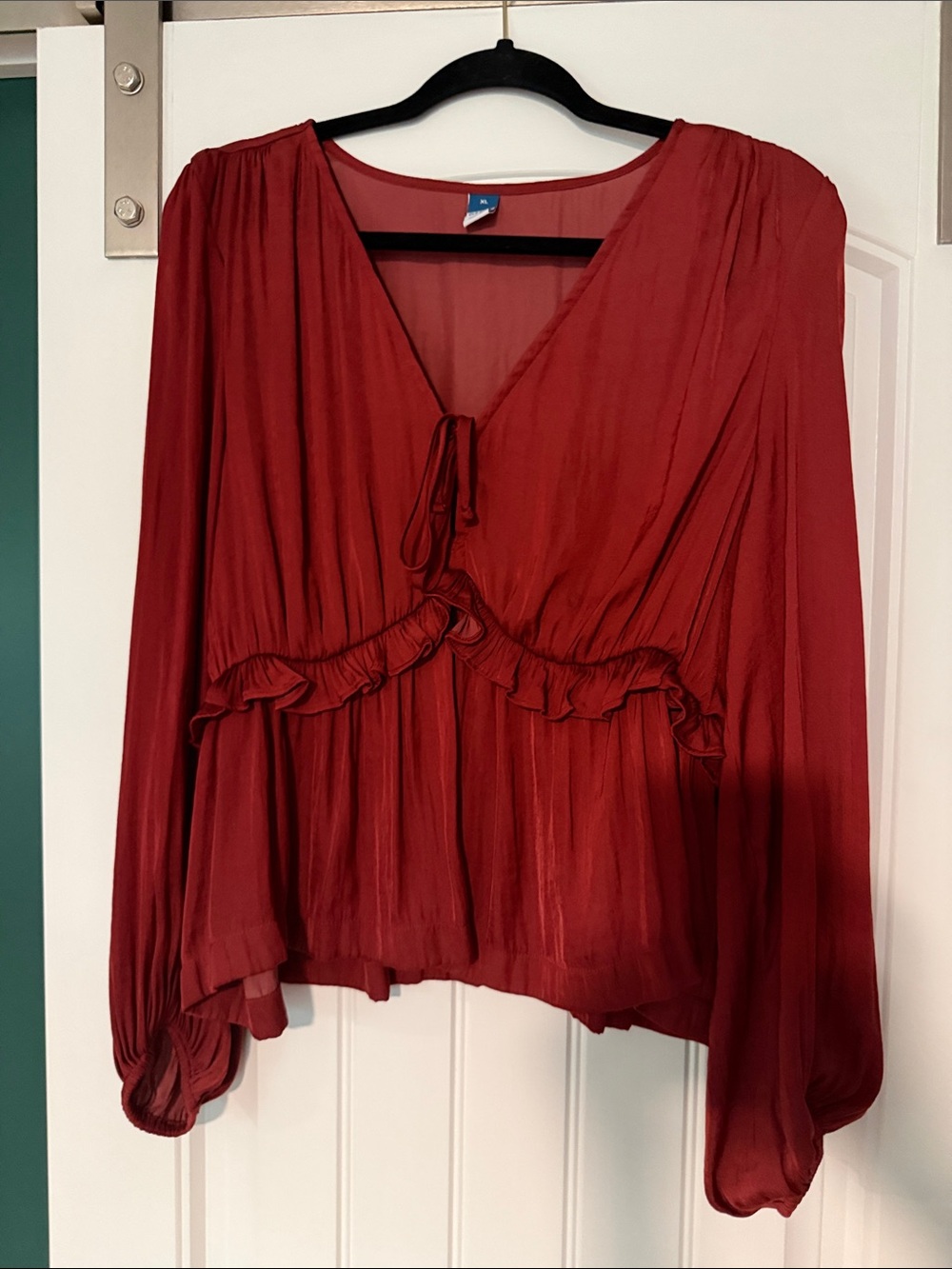 Old Navy Deep Red Ruffled Tie-Front Blouse